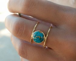 Turquoise silver ring double firoza silver ring