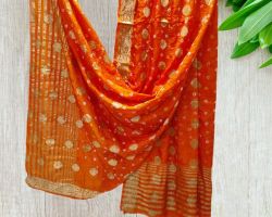 Banarasi Silk Woven Orange & Gold dupatta custom