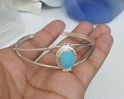 Silver Bangle with Turquoise stone firoza silver kada