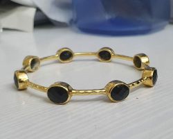 Black onyx Silver Bangle with Gold polish silver black onyx kada