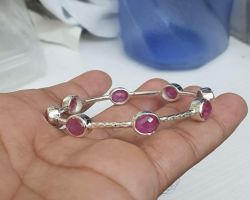 Silver bangle with ruby stone silver kada with ruby stone