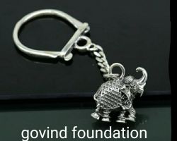 Silver keychain elephant pure silver keyring elephant figure trunk up