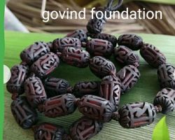 Ram naam carved Tulsi mala 27 beads red brown original Tulsi mala Ram name carved capsule shape
