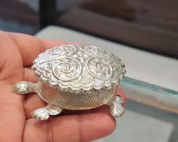 Silver tortoise box with 2 section pure silver tortoise kumkum box