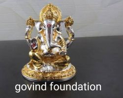 Pure silver ganesh idol with 24k gold finish 2.5 inches chandi ki ganesh murti gold polish ke sath