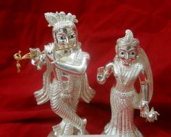 Pure silver Radha Krishna idol 8 inches fine finish krishna Radha idol in pure silver