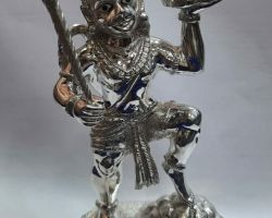 Silver Hanuman idol 4 inches holding mountain fine finish chandi ke Hanuman ji