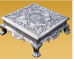 Silver plated wooden chowki 15×15 inches pure silver plated choki ,Chandi ka Bajot