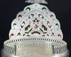 Silver singhasan with stone work 5 inches pure silver throne