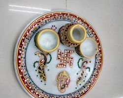 pooja thali marble stone Pooja plate with bowl and lota