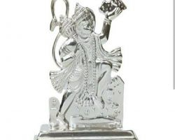Silver Hanuman idol 3 inches standing Hanuman statue with mountain in pure silver
