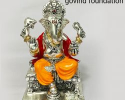 Pure silver Ganesh idol 6 inches fine finish ganesh idol in pure silver with painting