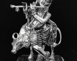 Pure silver Krishna idol with cow 10 inches chandi ki Krishna murti with cow