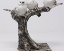 3 White birds with tree