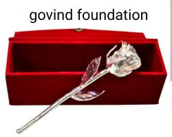 Silver Rose flower for gift 7 inches Chandi ka gulab phool