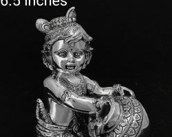 Pure Silver Bal Krishan idol with makhan matki 6.5 inches Chandi ki Bal kanha murti Makhan kanha idol
