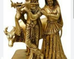 Brass Radha Krishna idol 11 inches Radha Krishna idol with cow in brass