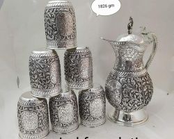 Silver Glass jug set 6 glass Jug set in pure silver