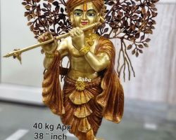 Brass Krishna idol 38 inches beautiful fine finish Krishna idol 40kg big size Krishna statue with tree