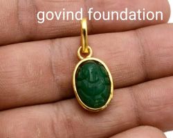 Emerald Ganesh Locket with gold caping Panna Ganesh pendant in gold caping