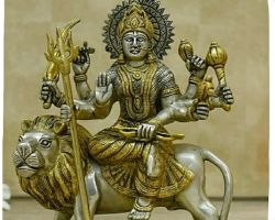 Silver Durga Idol with gold polish 6 inches Godess Durga idol in pure Silver