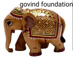 Elephant wooden sculpture hand-painted golden 4 inches