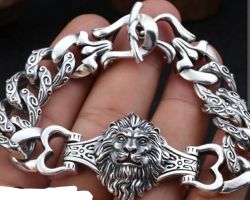 Lion face Silver Bracelet pure silver Bracelet for men