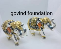 Vastu Elephant Pair in pure Silver with gold plating