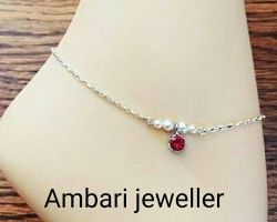 Silver Anklet with Ruby Stone Silver Payal