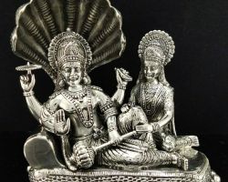Silver Laxminarayan idol Sitting on Sheshnaag 5 inches