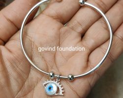 Evil eye silver kada bracelet Sterling silver kada with evil eye stone