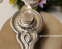 Sterling Silver Shivling Stand With crystal lingam Silver Shivling jalheri 4 inches
