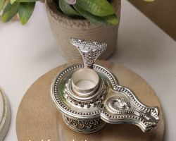 Sterling Silver Shivling Stand With Sheshnaag Shivling jelheri 4 inches