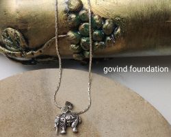 Silver Elephant pendant trunk down with Silver chain Silver Elephant locket