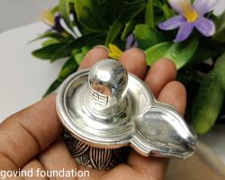 Pure Silver Shivling on Lotus 6Cm fine finish Solid Pure Silver Shivling