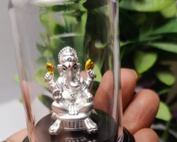 Pure silver Ganesh in glass case 5cm 999 purity Silver ganesh idol