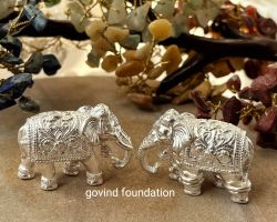 Silver Elephant Pair Trunk down 60gm Pure Silver Solid Elephant