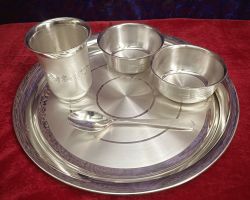 Silver Dinner plate set 5 piece Silver Thali set