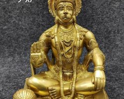 Brass Hanuman idol 9 inches sitting position fine finish Hanuman statue in pure Brass