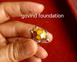 Silver Tortoise Ring with Yellow Stone Sterling Silver Tortoise Ring