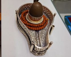 Sterling Silver Shivling Jelehari with Narmdeshwar Shivling Silver Jelehari 5 inches Silver Shivling Stand
