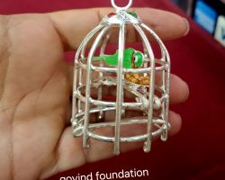 Pure Silver Parrot Cage 3 inches 925 Silver Parrot Cage