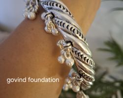 Sterling Silver Tribal Anklet kada with bells