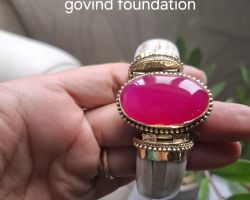 Bone Kada Bracelet with Pink stone