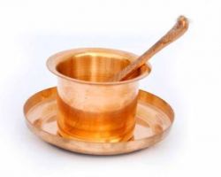 Copper panchpatra set copper pooja  plate glass spoon set