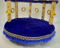 Laddu gopal Bed cum singhasan with mattress decorative round shape bed blue 2