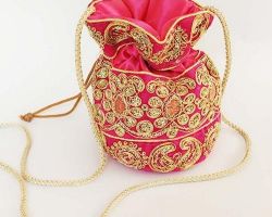 Potli Bag lace embroidery work Pink color