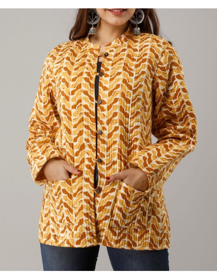 Jaipuri printed cotton quilted jacket reverseable coat jacket code 1