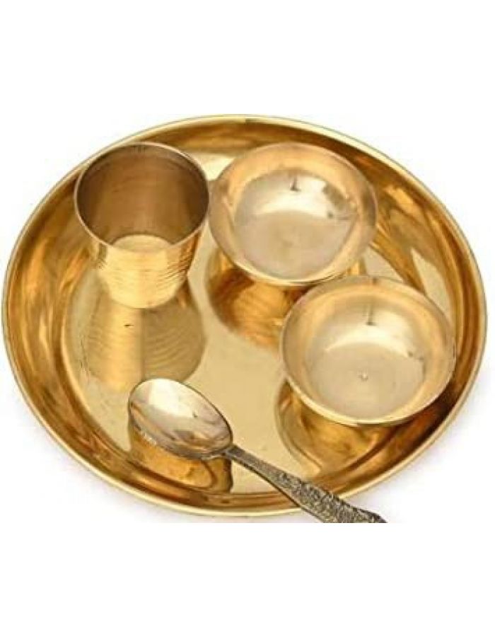 Brass plate bowl glass spoon set
