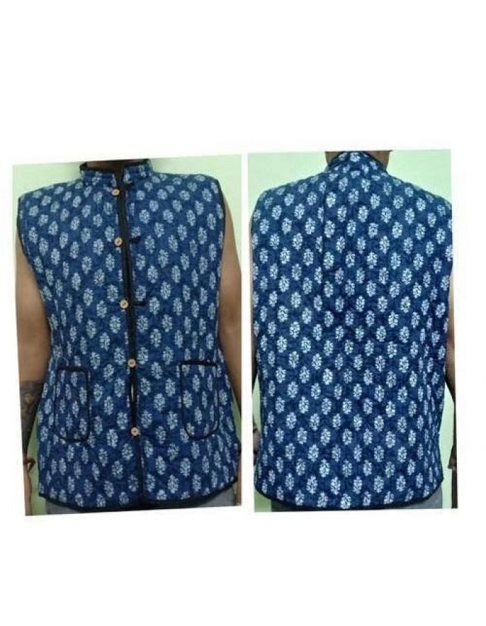 Jaipuri half jacket printed quilted jaipuri jacket blue print